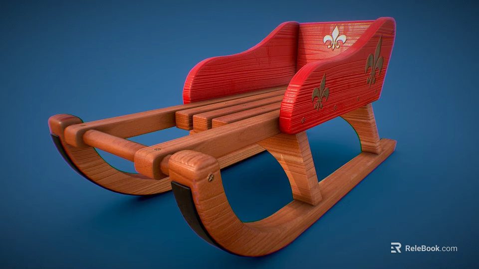 Traditional Red Wooden Sled With Decorative Patterns And Curved Wooden Runners 3d model 