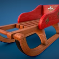 Traditional Red Wooden Sled With Decorative Patterns And Curved Wooden Runners