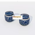 Two blue and white ceramic jars with floral pattern and lids 3d model
