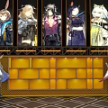 Gaming Character Display Area With Large Screen Figurine Cases Industrial Ceiling Pipes And Kamon Logo
