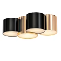 Modern Contemporary Ceiling Light with Black and Gold Cylindrical Shades and LED Lighting Fixture