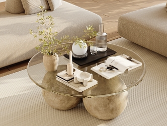 Modern coffee table decoration combination 3d model