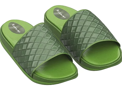 Stylish Green Woven Leather Slippers With Comfortable Design For Daily Use 3d model