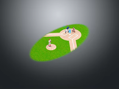 Game and Movie Characters on Green Baseball Field with Pitcher Batter and Runners in Positions 3d model