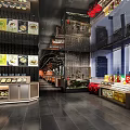 Modern Restaurant Interior Design With Spiral Staircase Green Plants Display Counters And Decorative Artworks