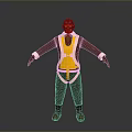 Detailed 3D Game and Movie Character With Brown Outfit Yellow Vest and White Straps