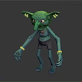 Green Goblin Game and Movie Character With Long Nose Pointed Ears Brown Shorts Yellow Bracelets