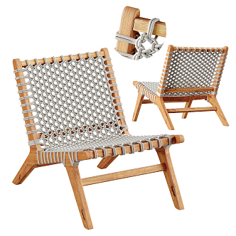 Nordic Style Outdoor Chair Rope Woven Leisure Chair 3d model