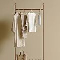 Wooden Clothes Rack With Hanging Beige Light Brown White Garments And Accessories