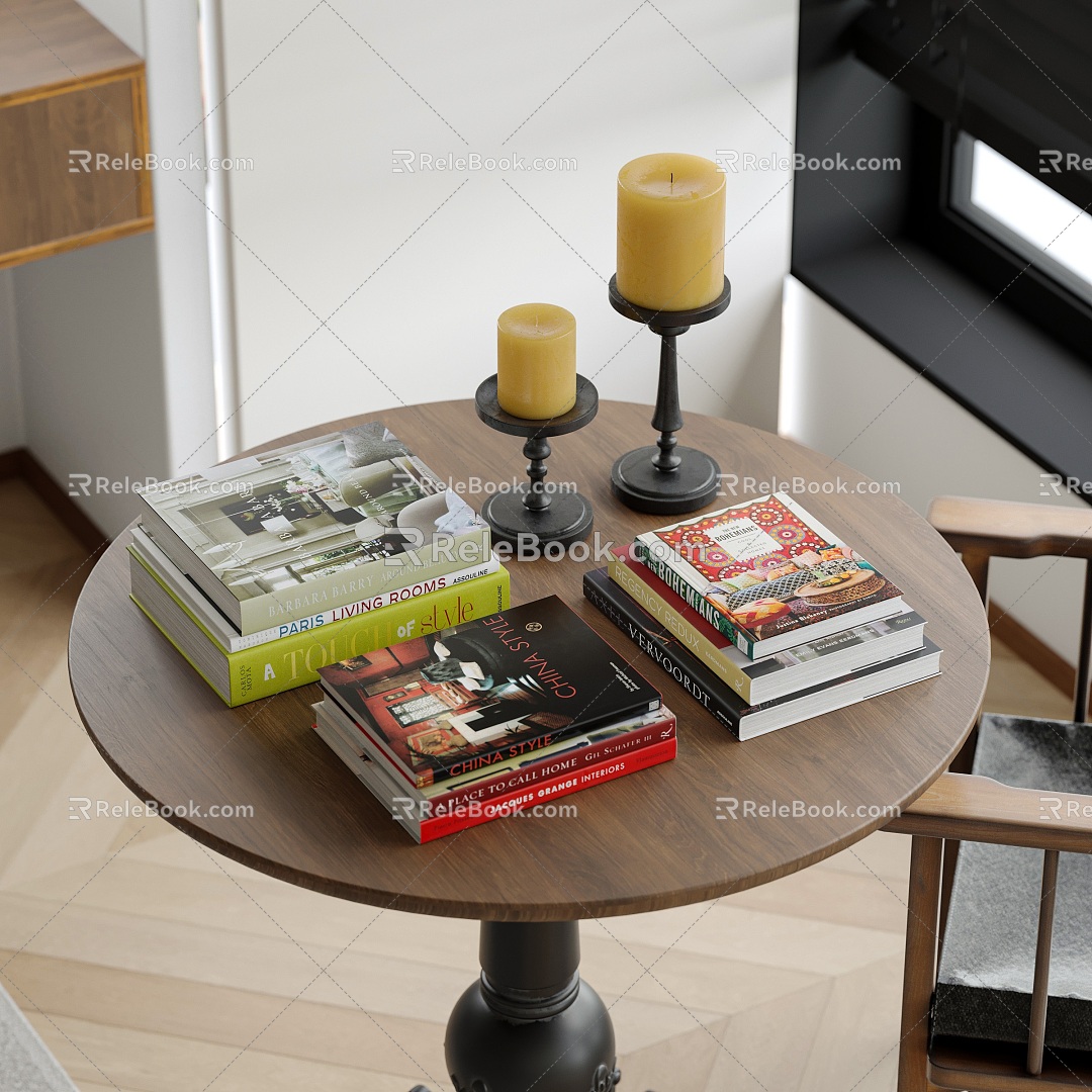 Book Combination Retro Candle Candlestick Books Books and Periodicals Books Atlas English Books and Magazines 3d model