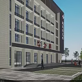 Modern Hospital Building With White Exterior Large Windows Medical Signage And Surrounding Trees