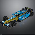 Formula 1 Race Car With Blue And Yellow Stylish Graphics And Aerodynamic Design