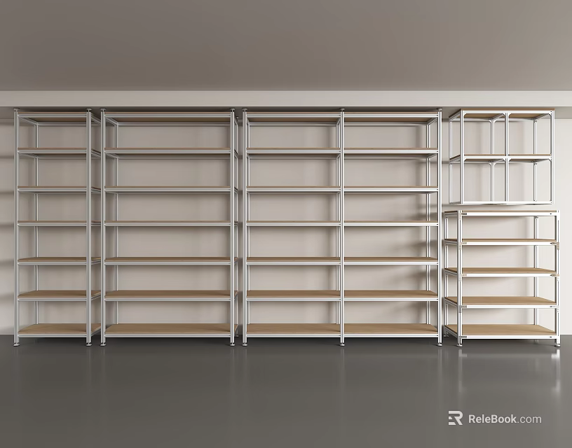 Sturdy Modern Display Shelves With Metal Frame And Multiple Wooden Storage Layers 3d model 