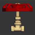 Red Valve With Red Spoked Wheel And Brass Body For Pipeline Control