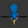 Blue Cartoon Bird 3D Model With Green Eyes Yellow Beak Open Wings And White Chest