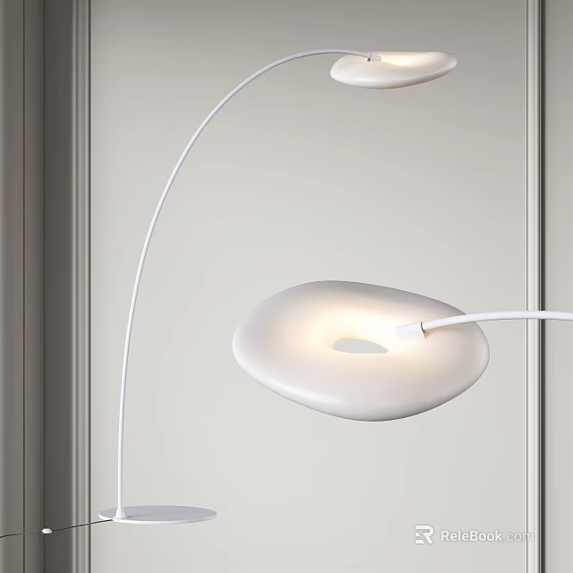 Modern White Floor Lamp With Curved Arm And Soft Glowing Light For Living Room 3d model 