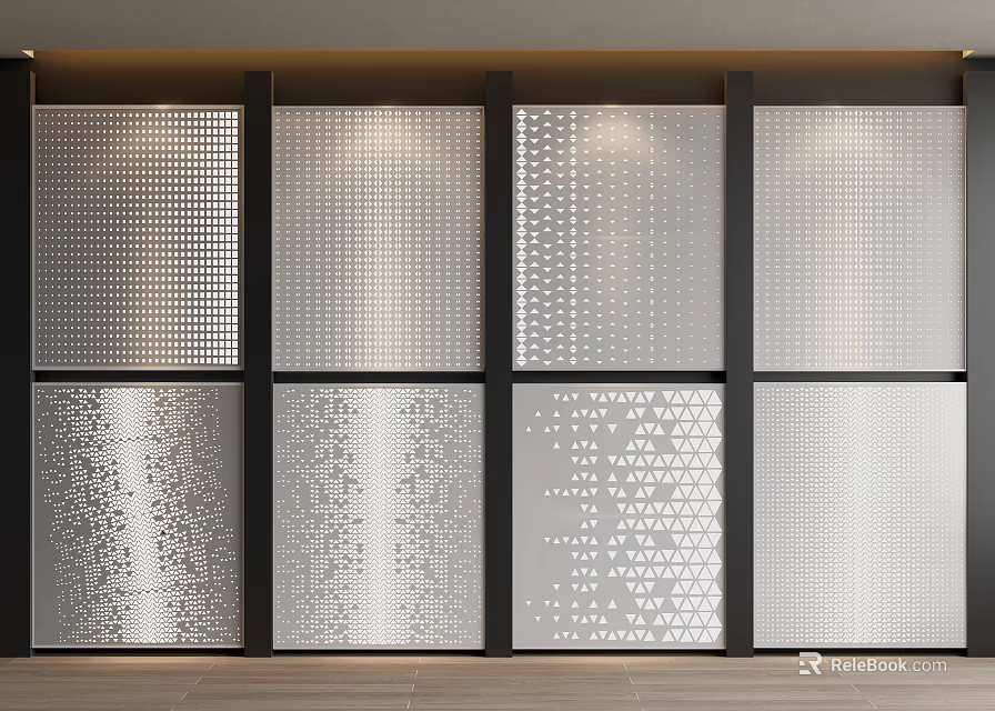 Modern Metal Panel Components With Diverse Hole Patterns And Structured Geometric Designs 3d model