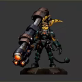 Green Armored Character And Mechanical Creature With Large Cannon Tail On Red Platform