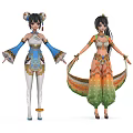 Game and Movie Characters in Elaborate Traditional Costumes with Vibrant Colorful Designs