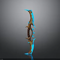 Orange And Blue Spiked Curved Fantasy Bow Weapon 3D Model Design Elements
