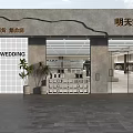 Shop Facade of Men's Store and Wedding Shop with Gray Wall Glass Door Potted Plants