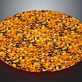 Natural Wood and Stone Circular Surface with Colorful Yellow Orange Granular Fragments