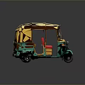 Small Tuk Tuk Model With Green Yellow Body Open Door And Red Seats