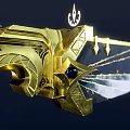 Ornate Golden Decorated Weapon With Red Hilt And Shiny Metal Blade