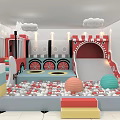 Colorful Indoor Playground With Ball Pit Slide Train Shaped Structure Cloud Decorations And Colorful Blocks