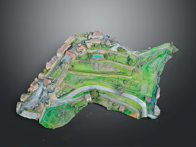 Architectural Model of Village Community With Residential Buildings Curved Roads and Green Spaces 3d model