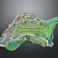 Architectural Model of Village Community With Residential Buildings Curved Roads and Green Spaces