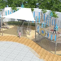 Kindergarten Outdoor Playground Featuring Slide Climbing Equipment Canopy Trees And Wooden Tiled Flooring