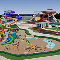 Children's Playground With Adventure Structures Water Pools Colorful Slides Green Lawns And Safe Paths