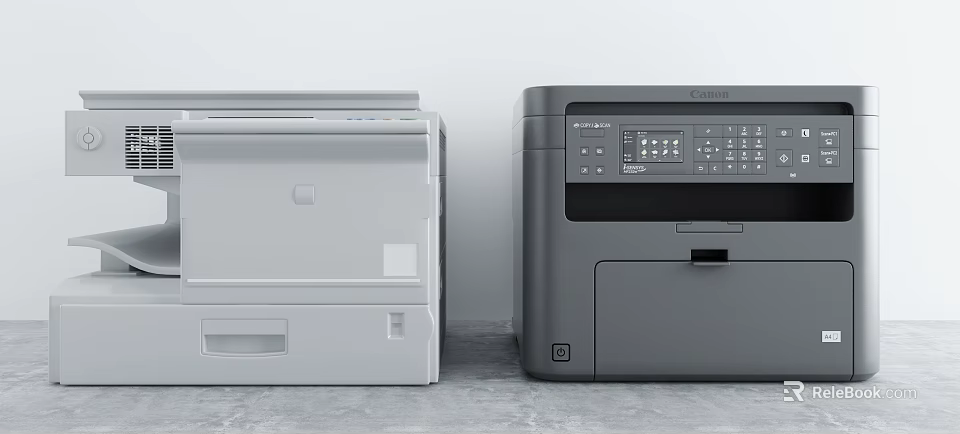Modern Office Electrical Appliances Featuring White And Gray Printers With Control Panels And Sleek Design 3d model 