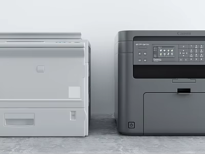 Modern Office Electrical Appliances Featuring White And Gray Printers With Control Panels And Sleek Design 3d model
