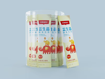 Freeze Dried Probiotic Powder in Transparent Container with Strip Packaging and Active Strains 3d model