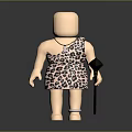 Cartoon Caveman Character in Leopard Print Outfit with Necklace holding Stone Tool on Dark Background