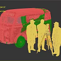 Red Geometres Truck With Surveying Equipment And Men In Coats