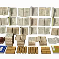 Ancient Thread Bound Books Collection With Stacked And Open Pages 3d model