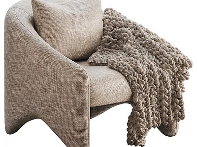 Cozy Modern Single Sofa with Knitted Pillow and Soft Blanket Design 3d model