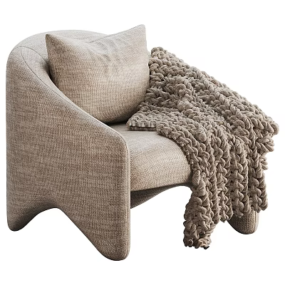 Cozy Modern Single Sofa with Knitted Pillow and Soft Blanket Design 3d model