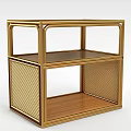 Elegant Golden Frame Display Shelf With Two Tiers Wooden Shelves And Woven Pattern Sides