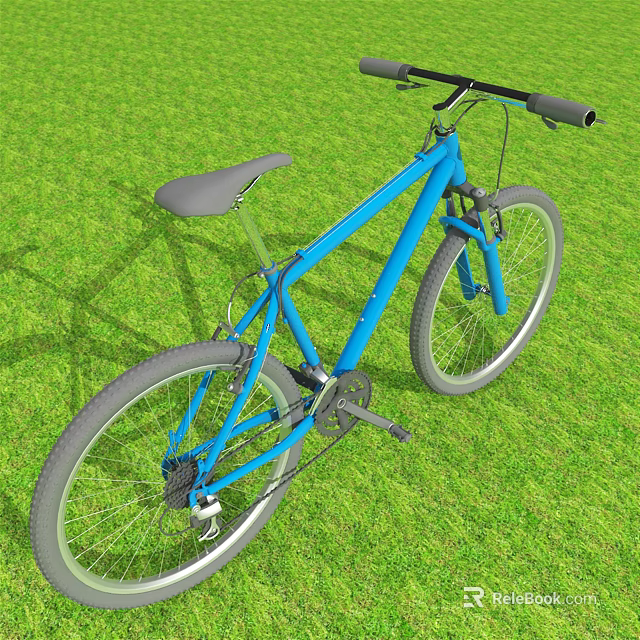 Blue Bicycle Parked On Lush Green Grass With Black Handlebars And Gray Seat 3d model 