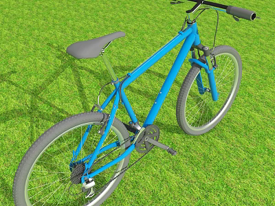 Blue Bicycle Parked On Lush Green Grass With Black Handlebars And Gray Seat 3d model