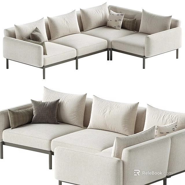 Light Colored Modular Sofa Set With Throw Pillows And Metal Legs 3d model