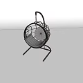 Modern Hanging Chair With Wooden Frame Circular Design And Gray Cushion