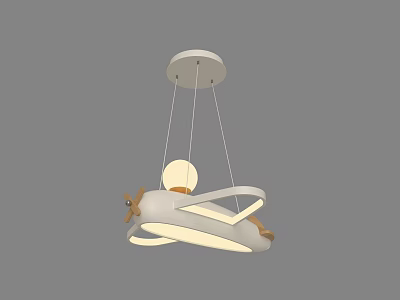 Airplane Shaped Chandelier for Kids Room with White Body Yellow Lighting and Hanging Design 3d model