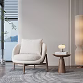 Modern Minimalist Beige Upholstered Single Sofa With Side Table Floor Lamp And Lake View Window