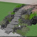 Garden Landscape Design With Stone Steps Rocks And Green Plants On Lawn