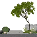 Courtyard landscape oblique floating tree modeling tree hollow brick landscape wall stone steps micro terrain 3d model